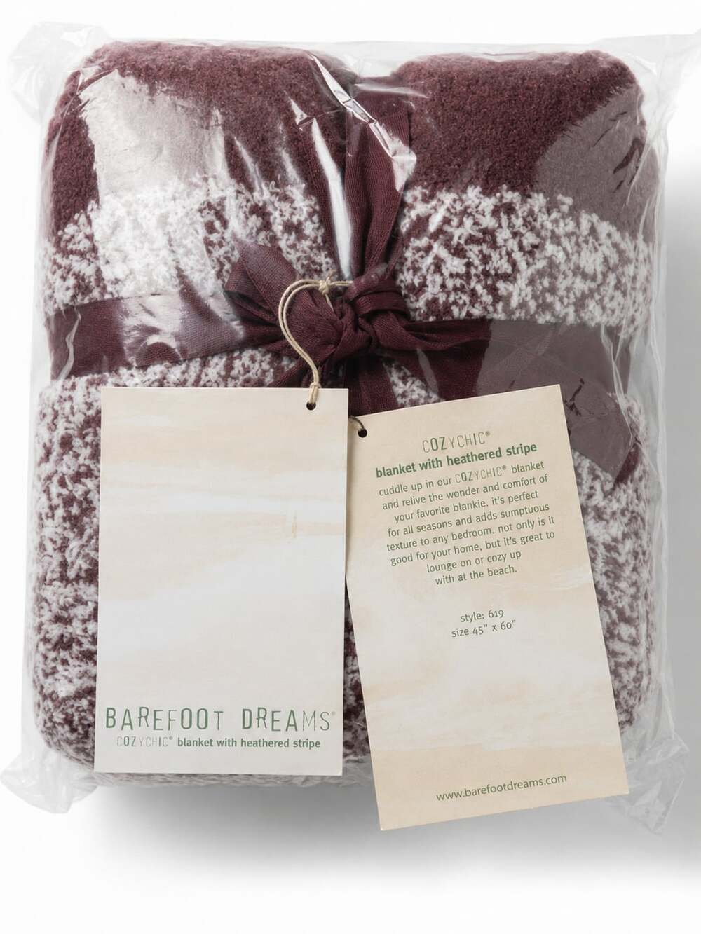 Barefoot Dreams CozyChic Heathered Stripe Throw  style 619 Rosewood 45 x 60 NWT